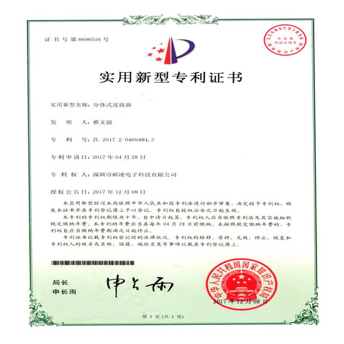 Certificate of patent for utility model