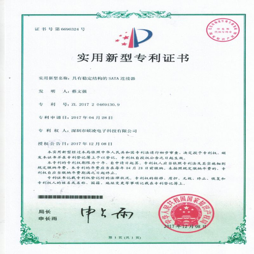 Certificate of patent for utility model